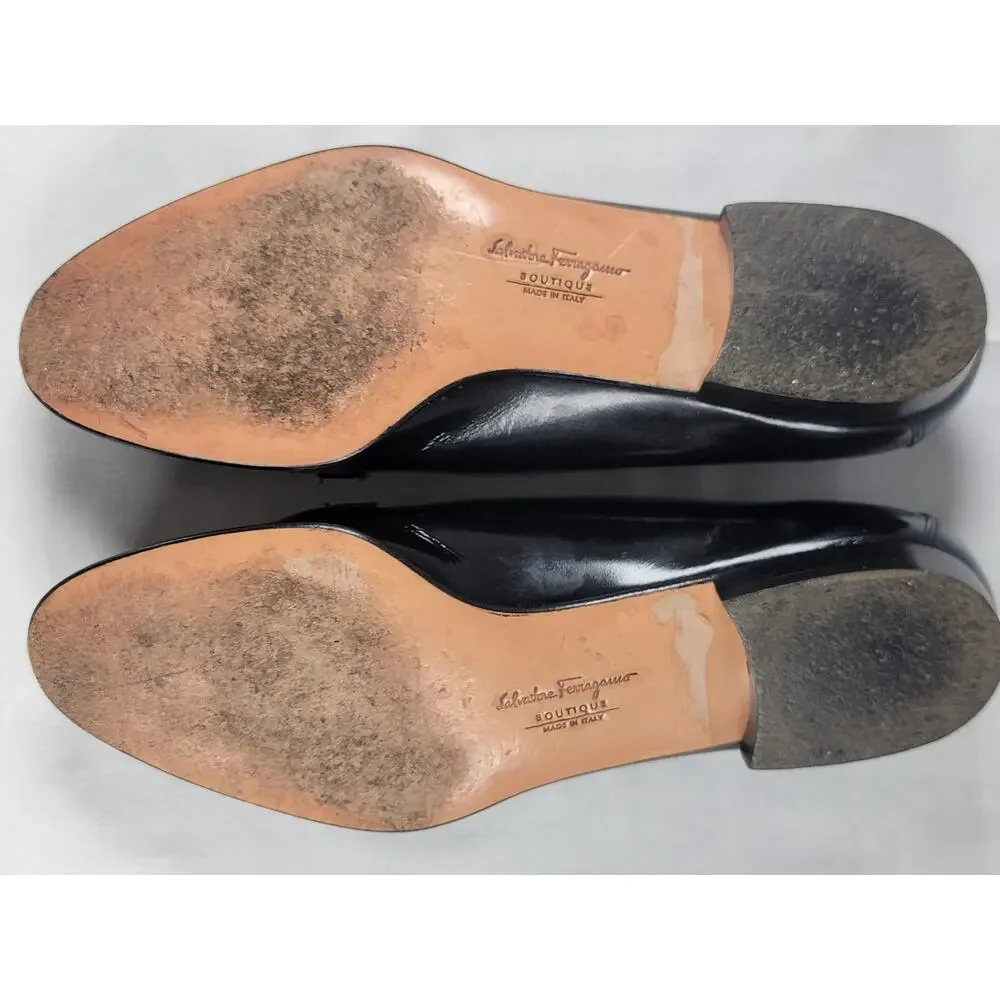 Vintage Salvatore Ferragamo Black Leather Gancini Loafers 5.5 Italy